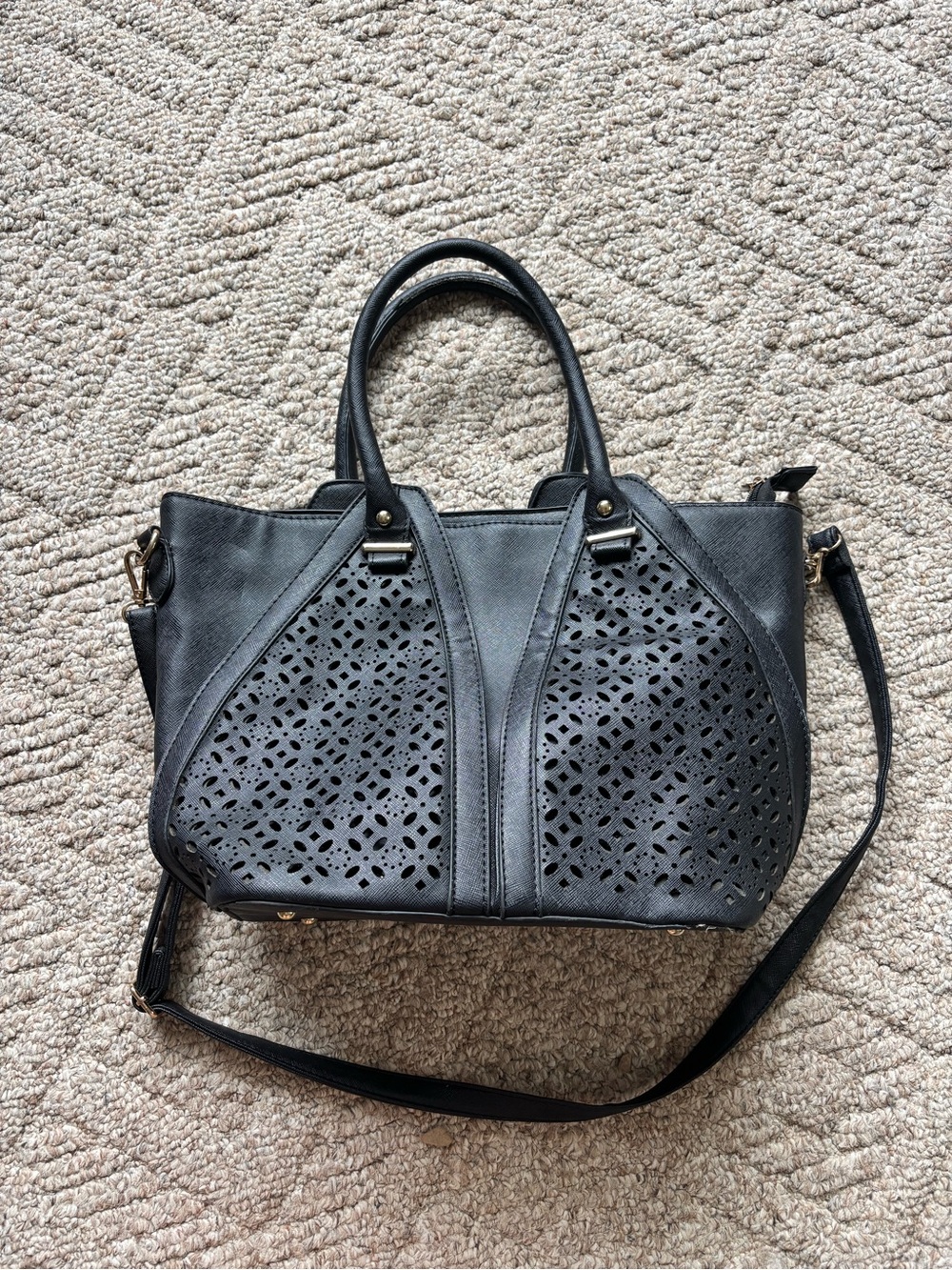 Black Laser-Cut Tote Bag with Removable Strap